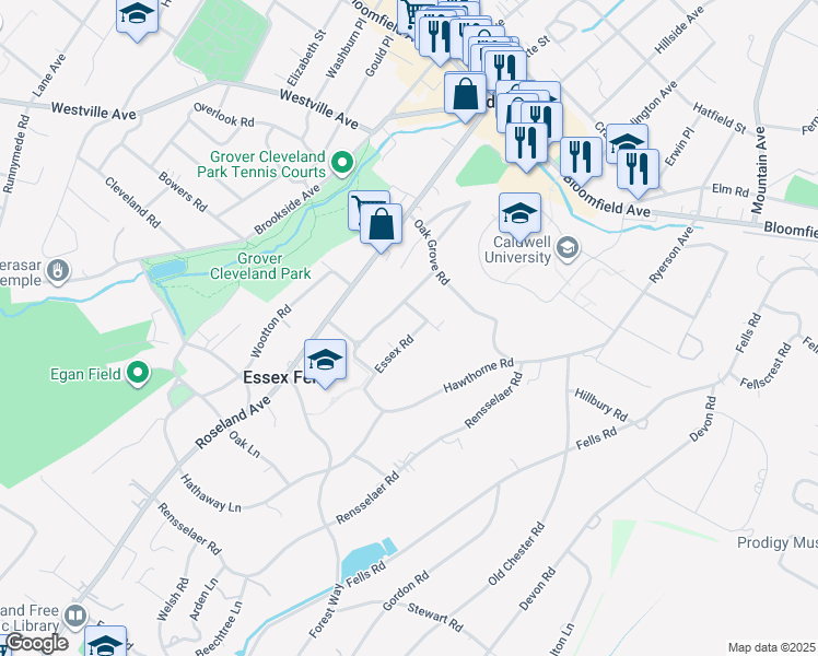 map of restaurants, bars, coffee shops, grocery stores, and more near 16 Essex Road in Essex Fells