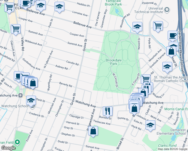 map of restaurants, bars, coffee shops, grocery stores, and more near 39 Gordonhurst Avenue in Montclair