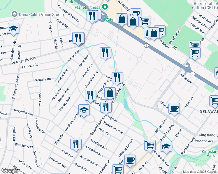 map of restaurants, bars, coffee shops, grocery stores, and more near 63 Brookdale Avenue in Nutley
