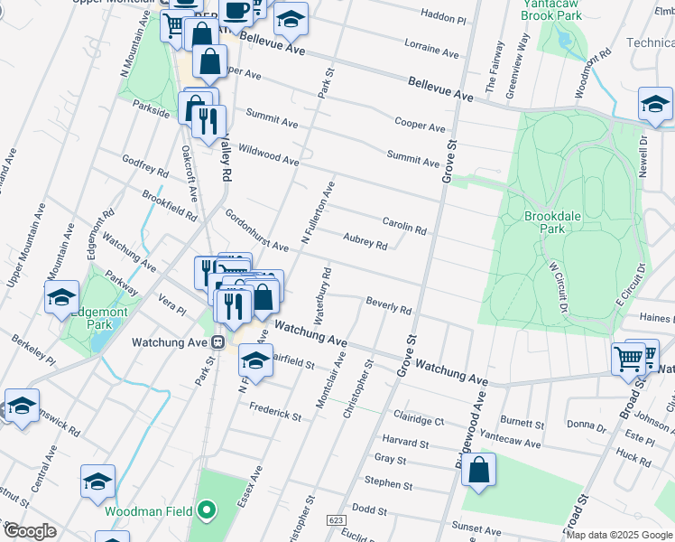 map of restaurants, bars, coffee shops, grocery stores, and more near 114 Gordonhurst Avenue in Montclair