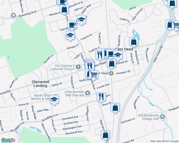 map of restaurants, bars, coffee shops, grocery stores, and more near 8 Glenwood Road in Glen Head
