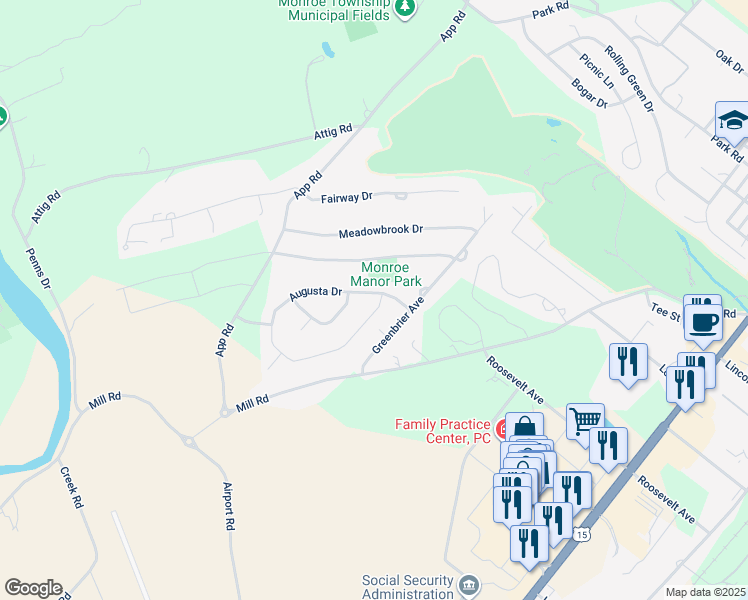map of restaurants, bars, coffee shops, grocery stores, and more near 721 Augusta Drive in Selinsgrove