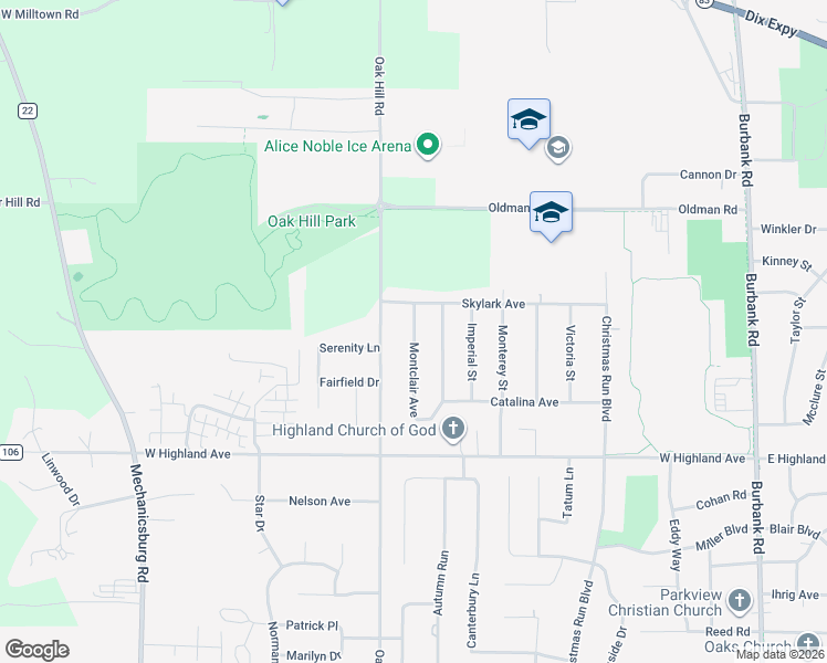 map of restaurants, bars, coffee shops, grocery stores, and more near 2642 Montclair Avenue in Wooster