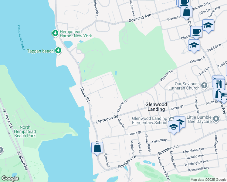 map of restaurants, bars, coffee shops, grocery stores, and more near in Glenwood Landing