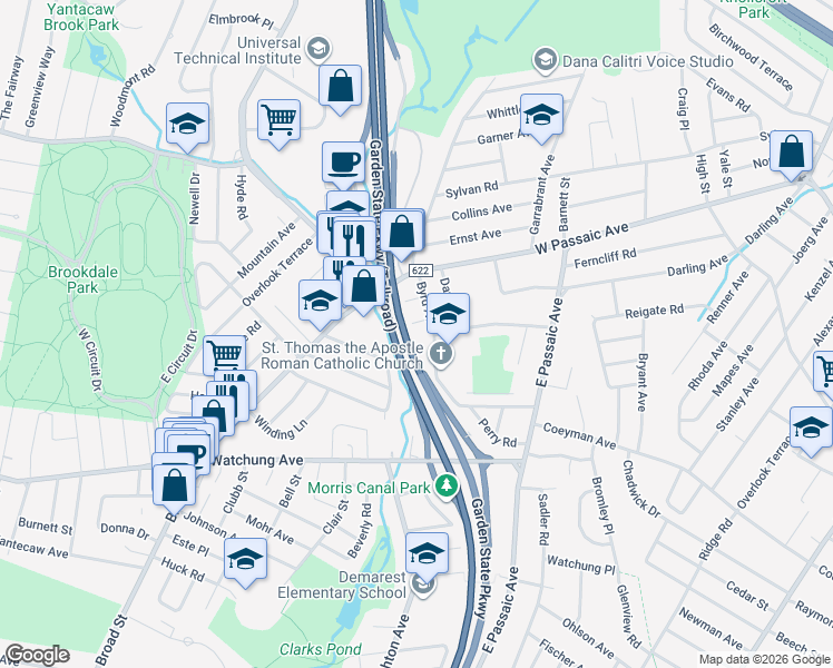 map of restaurants, bars, coffee shops, grocery stores, and more near 29 Byrd Avenue in Bloomfield