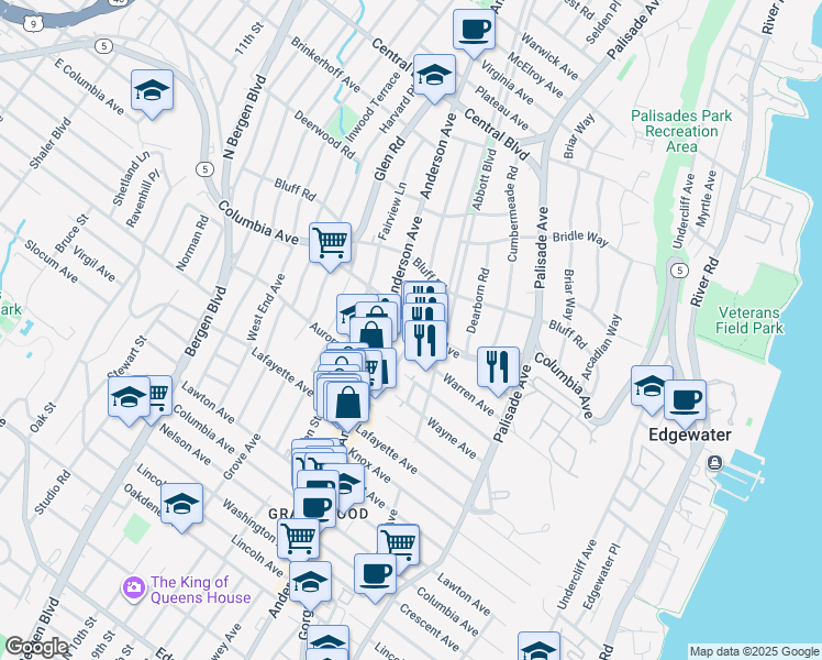 map of restaurants, bars, coffee shops, grocery stores, and more near 1006 Edgewood Lane in Fort Lee