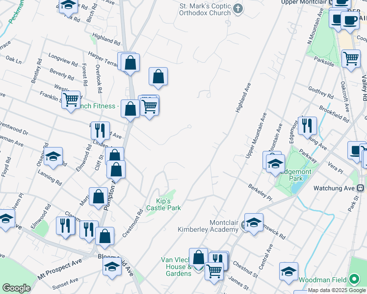 map of restaurants, bars, coffee shops, grocery stores, and more near 1 Claridge Drive in Verona