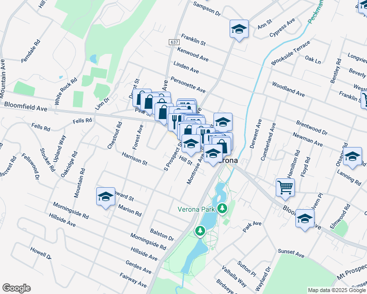 map of restaurants, bars, coffee shops, grocery stores, and more near 16 Grove Avenue in Verona