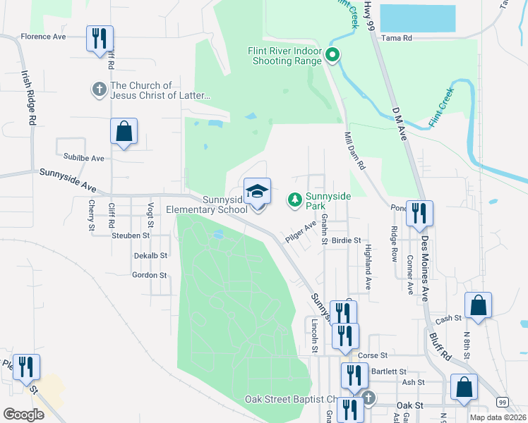 map of restaurants, bars, coffee shops, grocery stores, and more near 1 Golf Court in Burlington