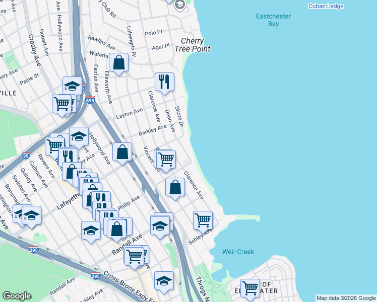 map of restaurants, bars, coffee shops, grocery stores, and more near 844 Dean Avenue in Bronx