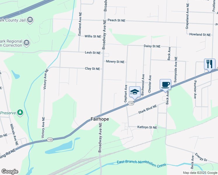 map of restaurants, bars, coffee shops, grocery stores, and more near 5574 Clover Street Northeast in Louisville