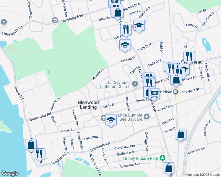 map of restaurants, bars, coffee shops, grocery stores, and more near 22 William Street in Glen Head