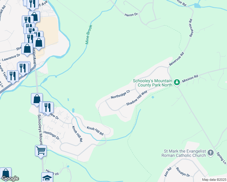 map of restaurants, bars, coffee shops, grocery stores, and more near 14 Northridge Court in Hackettstown