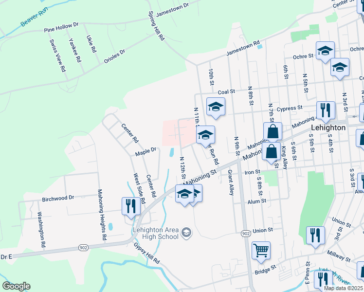 map of restaurants, bars, coffee shops, grocery stores, and more near 100 Pleasant View Drive in Lehighton