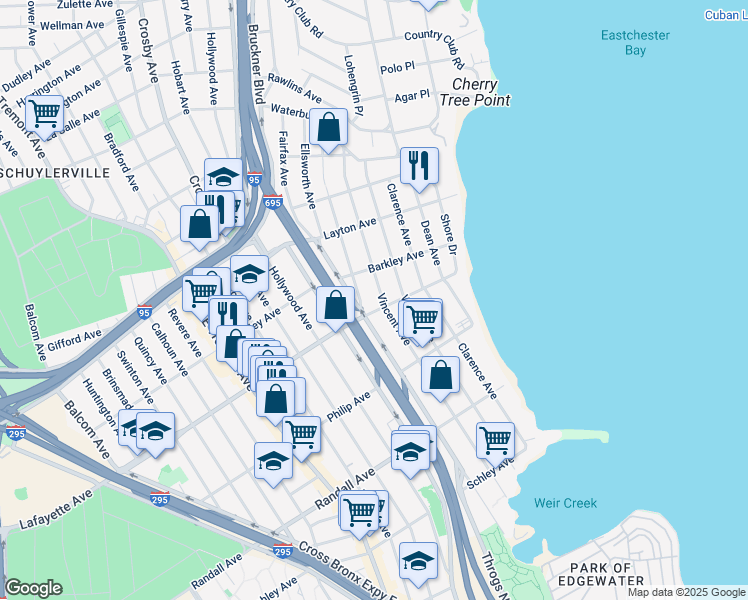 map of restaurants, bars, coffee shops, grocery stores, and more near 916 Vincent Avenue in Bronx