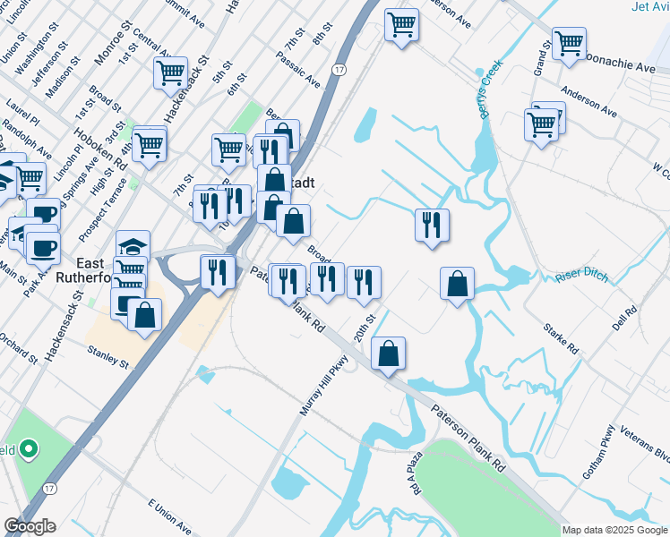 map of restaurants, bars, coffee shops, grocery stores, and more near 400-608 16th St in Carlstadt