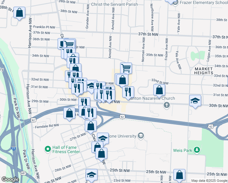 map of restaurants, bars, coffee shops, grocery stores, and more near 3100 Cromer Avenue Northwest in Canton