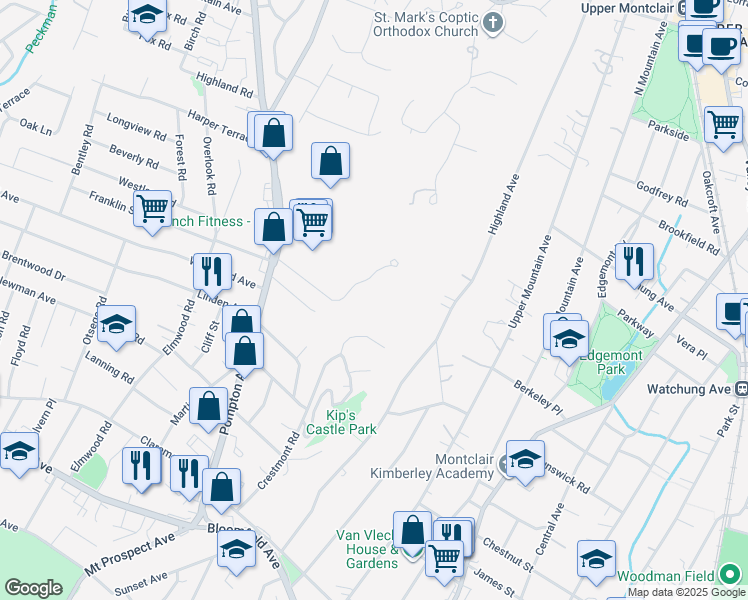 map of restaurants, bars, coffee shops, grocery stores, and more near 1 Claridge Drive in Verona