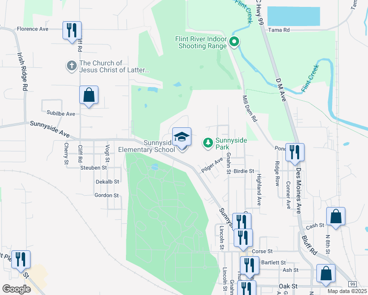 map of restaurants, bars, coffee shops, grocery stores, and more near 1 Golf Court in Burlington