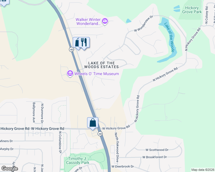 map of restaurants, bars, coffee shops, grocery stores, and more near 11900 North Windcrest Court in Dunlap
