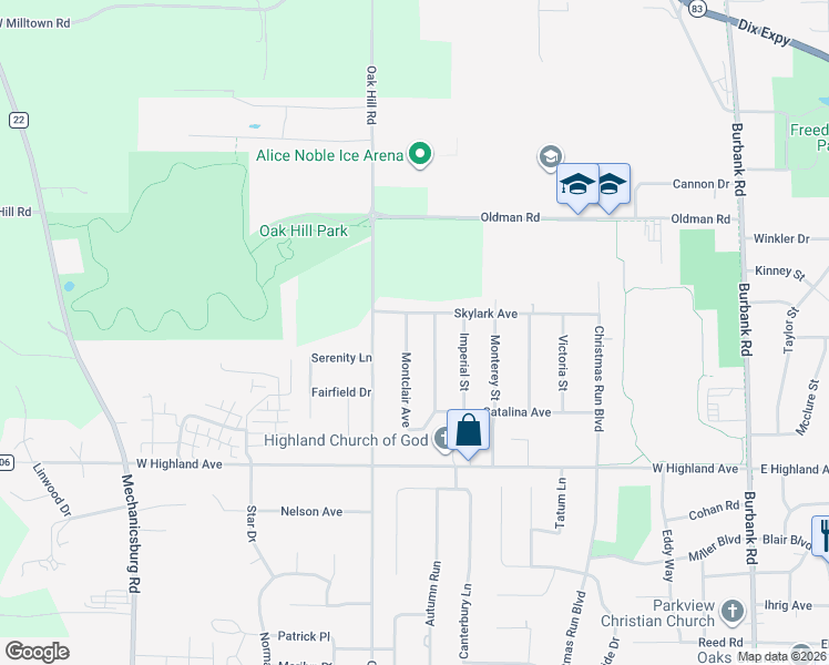 map of restaurants, bars, coffee shops, grocery stores, and more near 2642 Montclair Avenue in Wooster