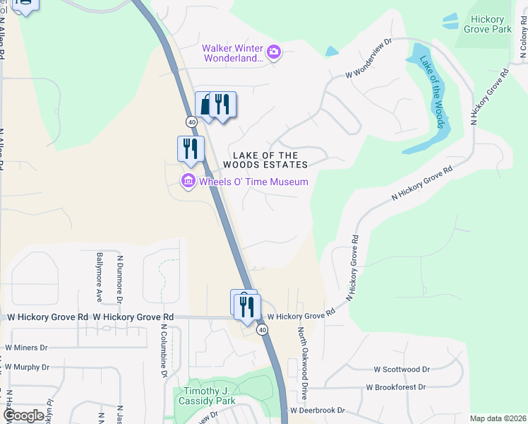 map of restaurants, bars, coffee shops, grocery stores, and more near 11900-11998 North Windcrest Court in Dunlap