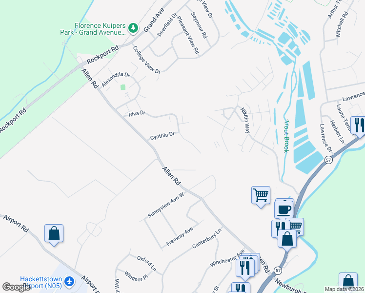 map of restaurants, bars, coffee shops, grocery stores, and more near 145 Cynthia Drive in Hackettstown