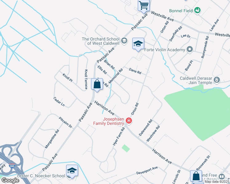 map of restaurants, bars, coffee shops, grocery stores, and more near 12 Dillon Road in West Caldwell
