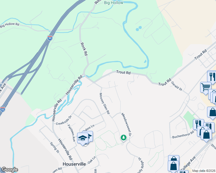 map of restaurants, bars, coffee shops, grocery stores, and more near 135 Mountain Laurel Drive in State College