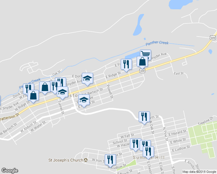 map of restaurants, bars, coffee shops, grocery stores, and more near East Bertsch Street in Lansford