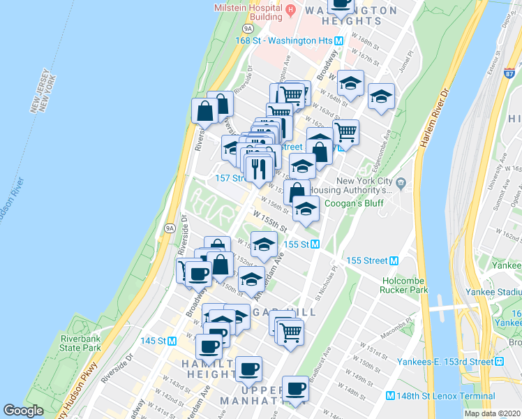 map of restaurants, bars, coffee shops, grocery stores, and more near in New York