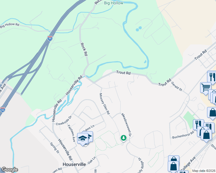 map of restaurants, bars, coffee shops, grocery stores, and more near 135 Mountain Laurel Drive in State College