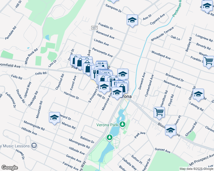 map of restaurants, bars, coffee shops, grocery stores, and more near 18 Gould Street in Verona