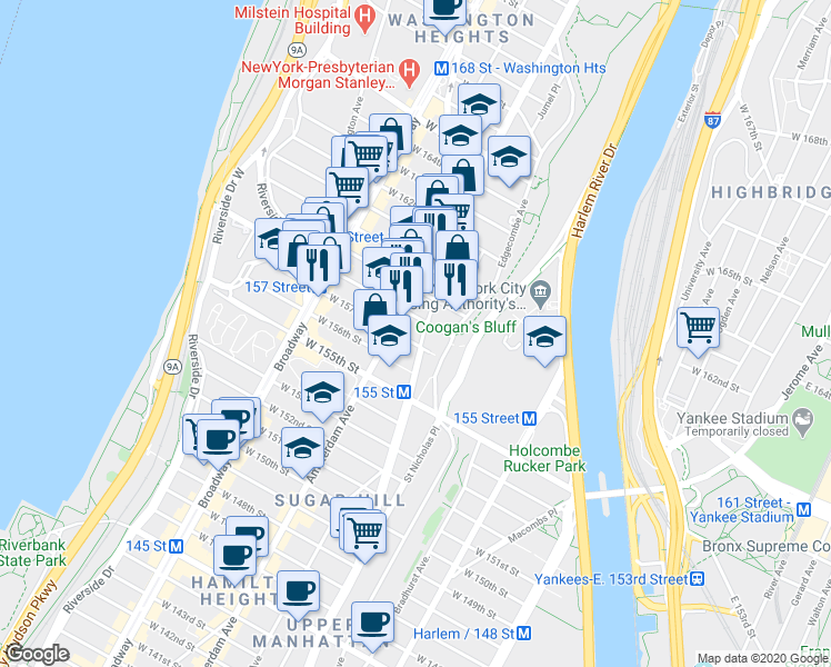 map of restaurants, bars, coffee shops, grocery stores, and more near in New York