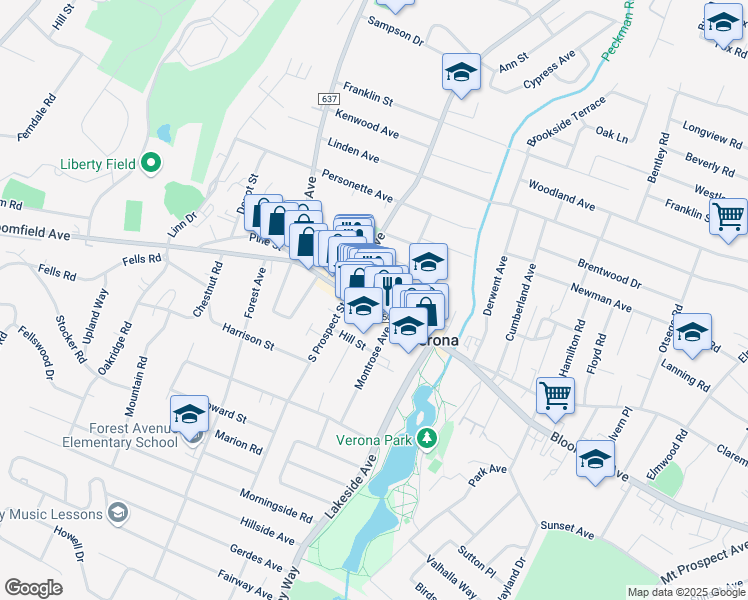 map of restaurants, bars, coffee shops, grocery stores, and more near 18 Gould Street in Verona