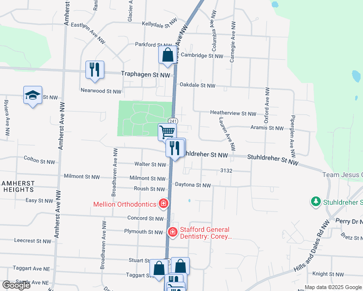 map of restaurants, bars, coffee shops, grocery stores, and more near 3544 Wales Avenue Northwest in Massillon