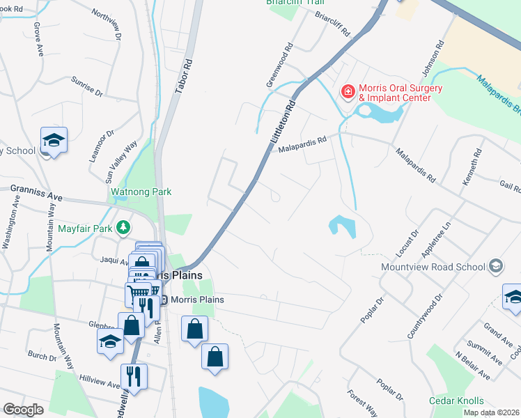 map of restaurants, bars, coffee shops, grocery stores, and more near 5 Totten Way in Morris Plains