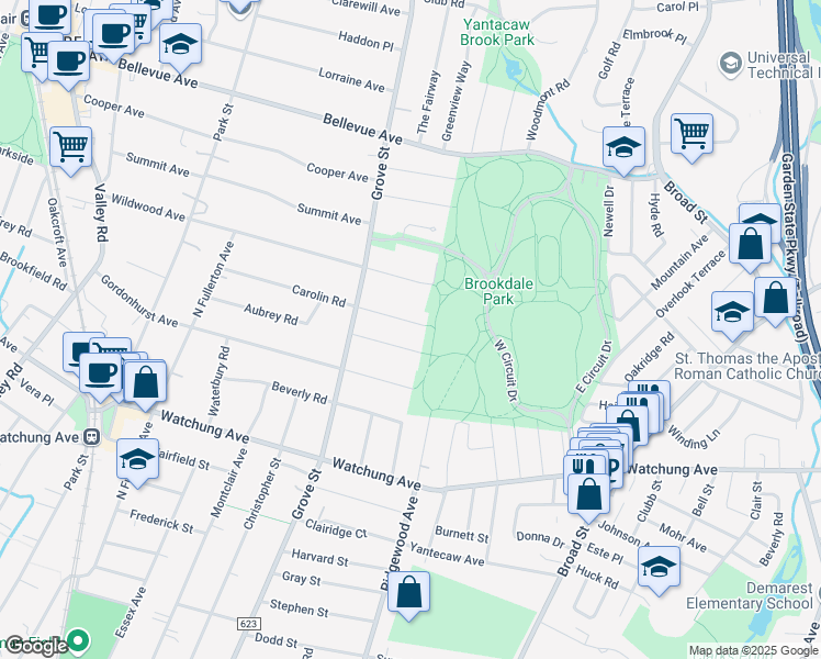 map of restaurants, bars, coffee shops, grocery stores, and more near 19 Chester Road in Montclair