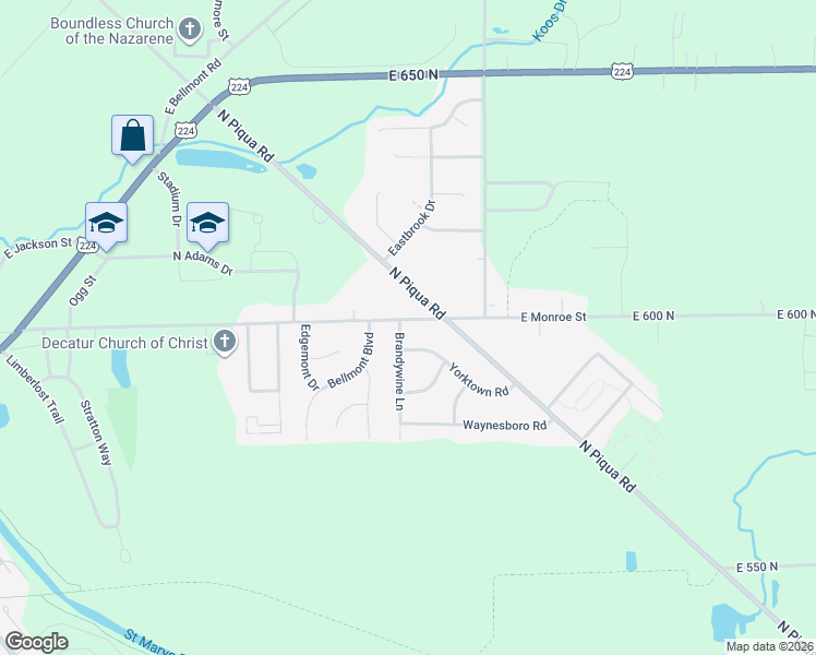 map of restaurants, bars, coffee shops, grocery stores, and more near 904 East Monroe Street in Decatur