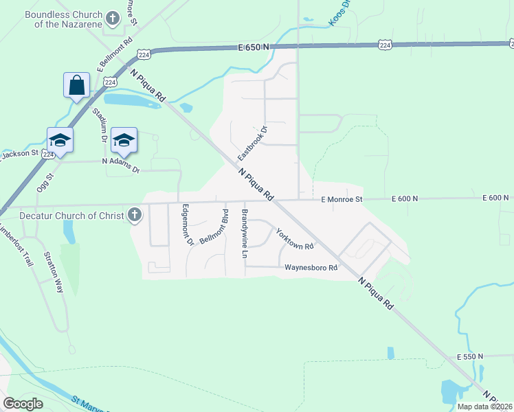 map of restaurants, bars, coffee shops, grocery stores, and more near 904 East Monroe Street in Decatur