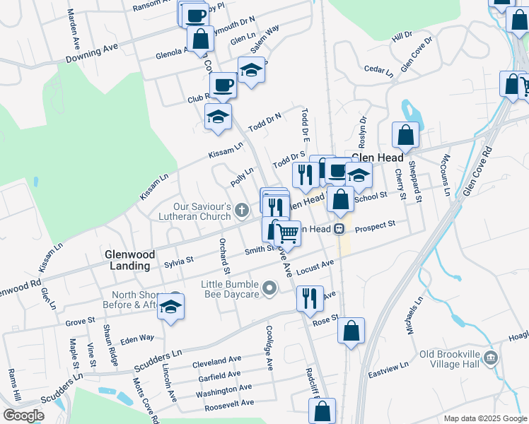 map of restaurants, bars, coffee shops, grocery stores, and more near 8 Glenwood Road in Glen Head