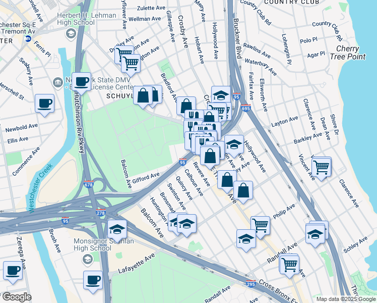 map of restaurants, bars, coffee shops, grocery stores, and more near 98 Revere Avenue in The Bronx