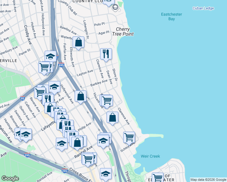 map of restaurants, bars, coffee shops, grocery stores, and more near 844 Dean Avenue in Bronx