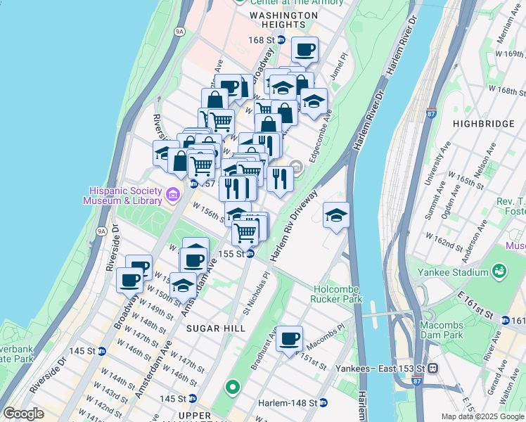 map of restaurants, bars, coffee shops, grocery stores, and more near in New York