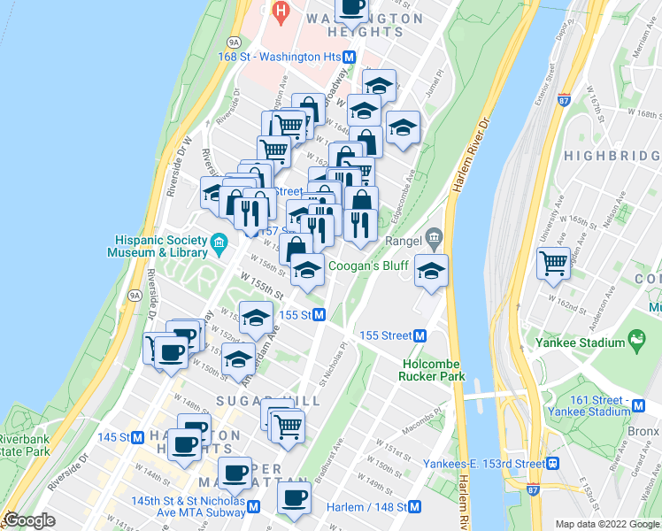 map of restaurants, bars, coffee shops, grocery stores, and more near in New York