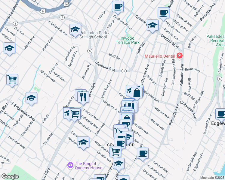 map of restaurants, bars, coffee shops, grocery stores, and more near 770 West End Avenue in Cliffside Park