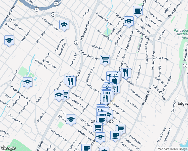 map of restaurants, bars, coffee shops, grocery stores, and more near 770 West End Avenue in Cliffside Park
