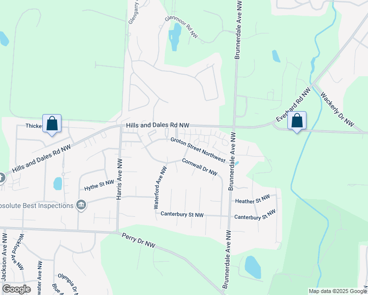 map of restaurants, bars, coffee shops, grocery stores, and more near 6226 Groton Street Northwest in Canton
