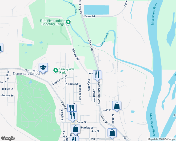 map of restaurants, bars, coffee shops, grocery stores, and more near 1210 Pond Street in Burlington