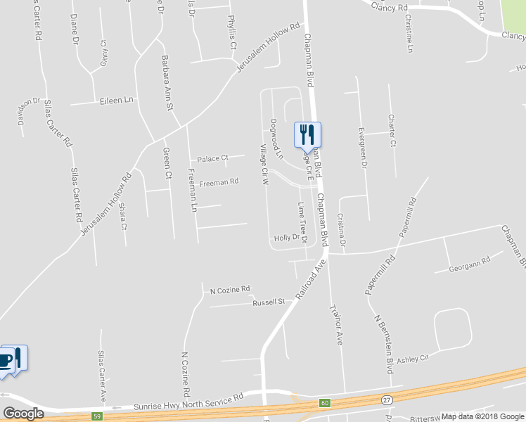 map of restaurants, bars, coffee shops, grocery stores, and more near 89 Village Circle West in Manorville